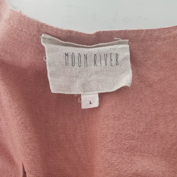 Moon🌛RiverCOTTON Dusty🎀PinkLong Sleeve Wrap Dress SIZE L Mini - Picture 9 of 12